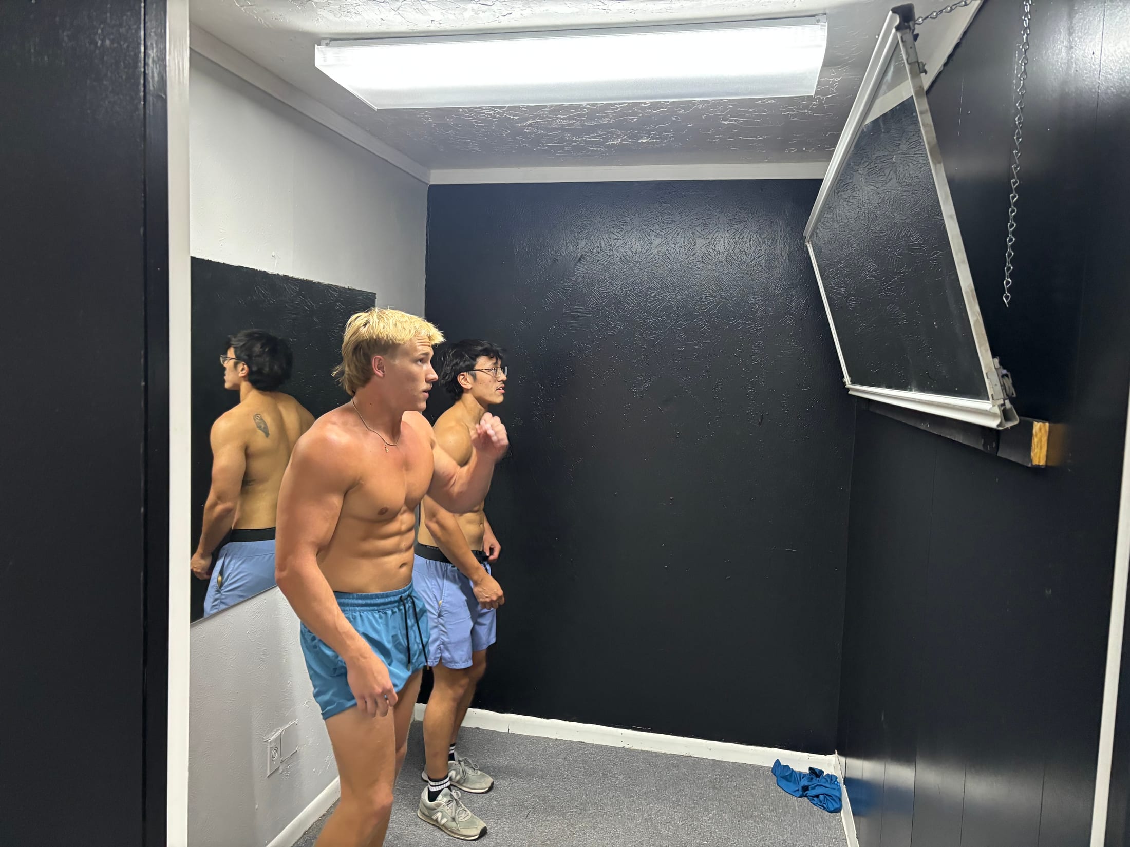 Members practicing poses in the posing room